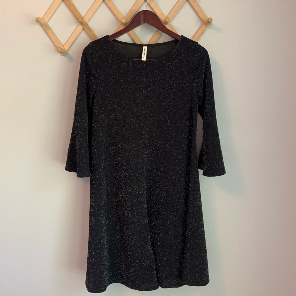 Hello Miz Black Sparkly Flare Sleeve Maternity Dress
